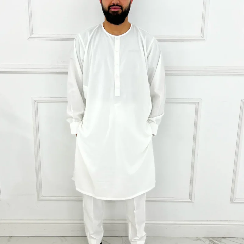 Modern White Kameez & Trouser Set